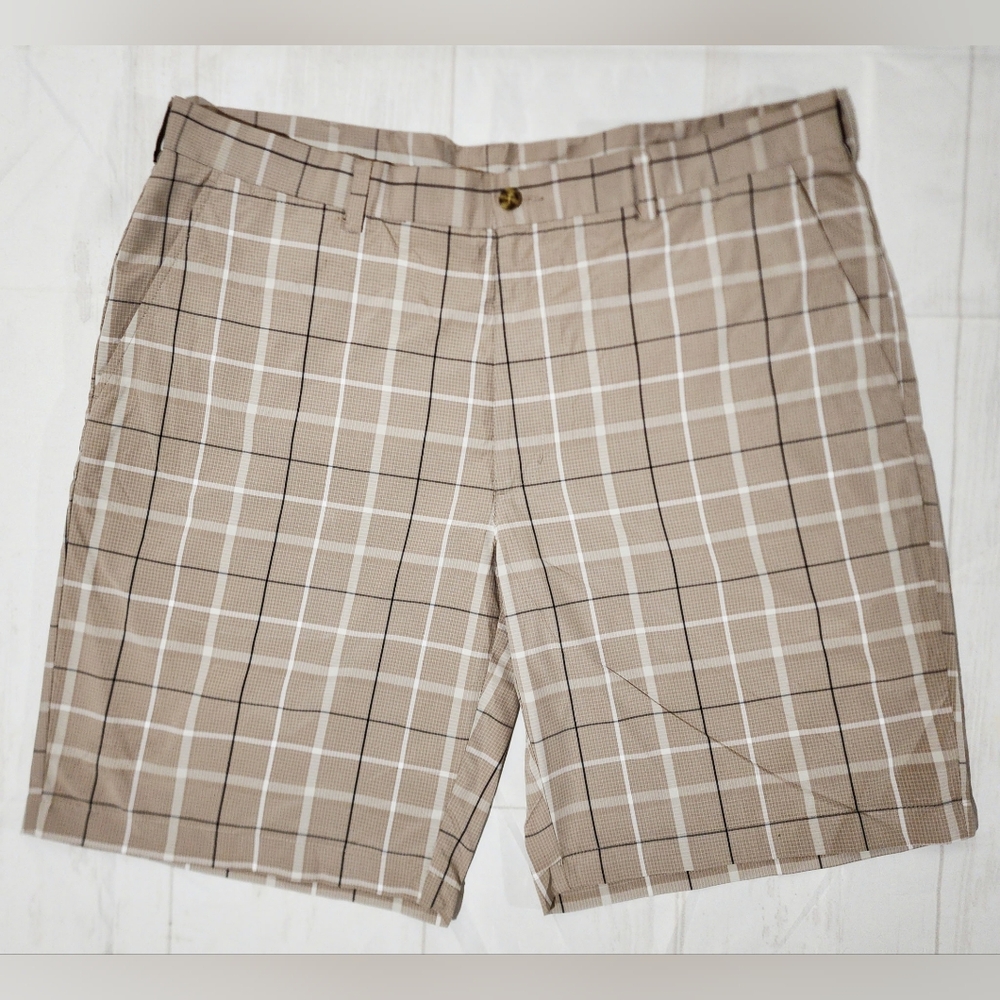 PGA Tour Mens Brown & Beige Plaid Shorts 38